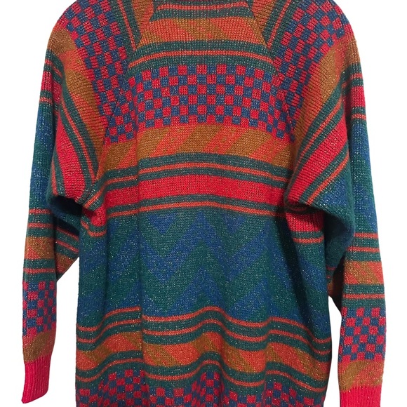 Vintage 1980's Italian Mohair Wool Bright Colored Geometric Long Sleeve Sweater - Picture 12 of 15